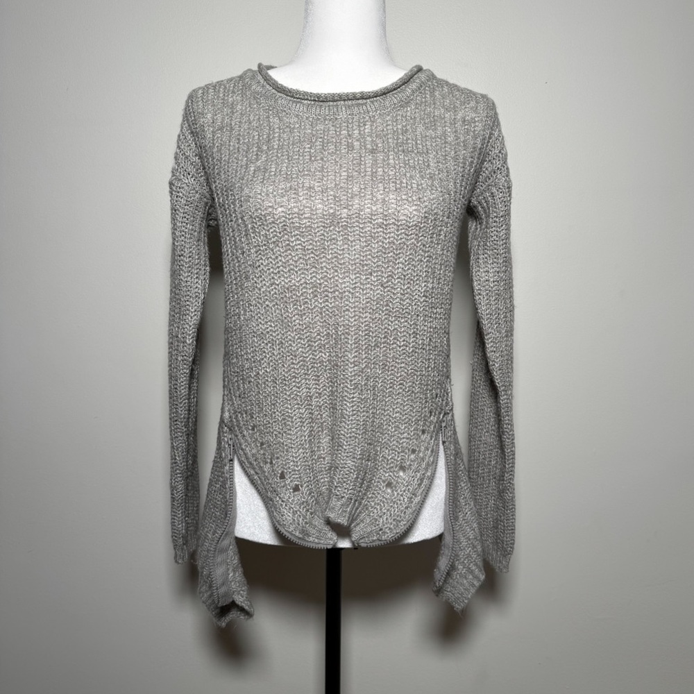 Khaki Grey Knit Sweater with Zipper Details